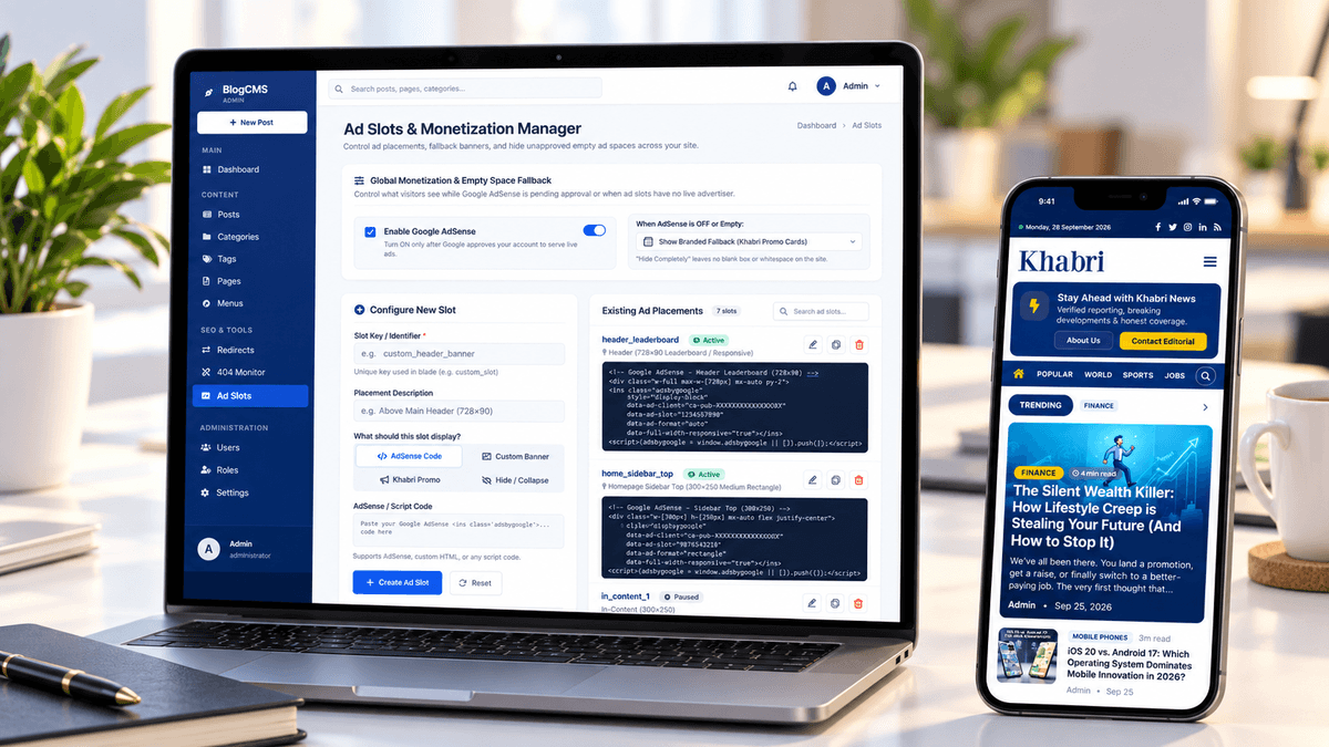 Khabri — High-Traffic Digital News Portal & AdSense Engine